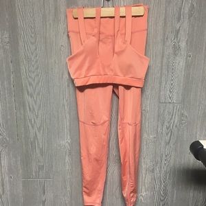 Peach Leggings and Strappy Bra Workout Set